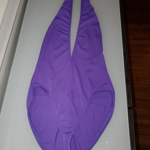 NORMA KAMALI OMO VIOLET PURPLE ๐ ONE PIECE SWIMSUIT MAILLOT PLUNGING NECKLINE - Picture 15 of 16